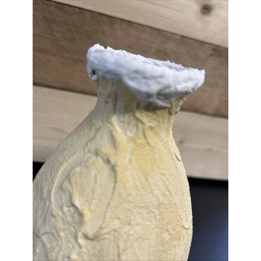 Quirky Revamped Ceramic Vase Rustic Primitive Textured Yellow Grunge Whimsical‎
